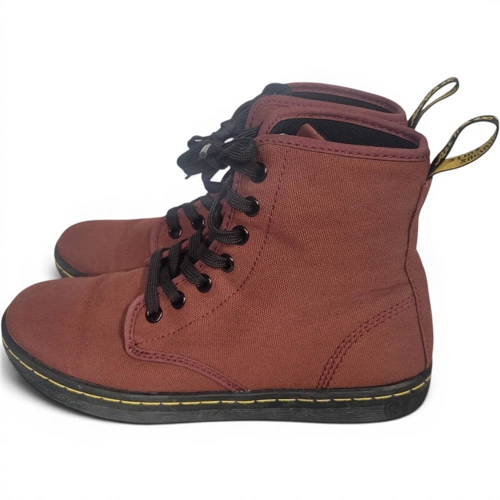 Dr. Martens Sheridan Burgundy Canvas Lace Up Boots‎ High Top Womens 6 Mens 5